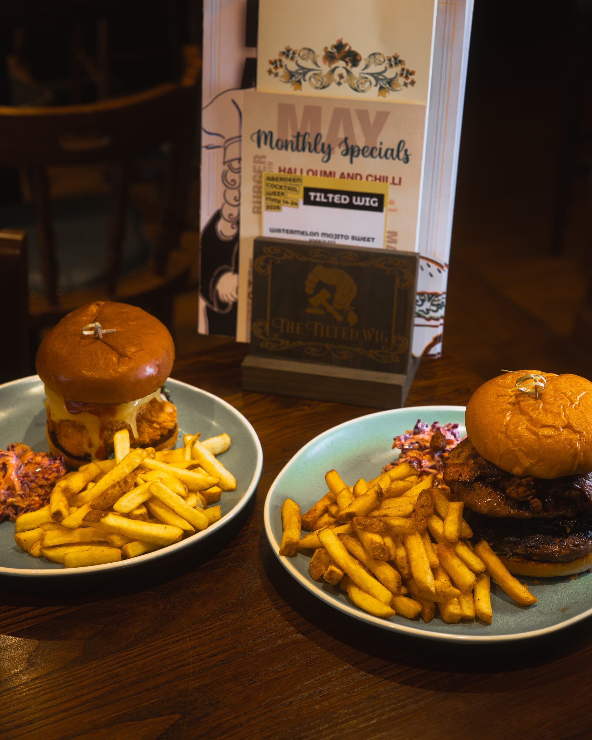 Burgers and fries at The Tilted Wig